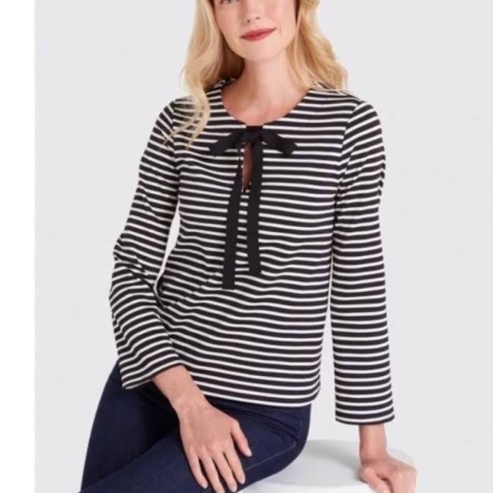 SALE Draper James Black and White striped top with tie, size Small💫💕